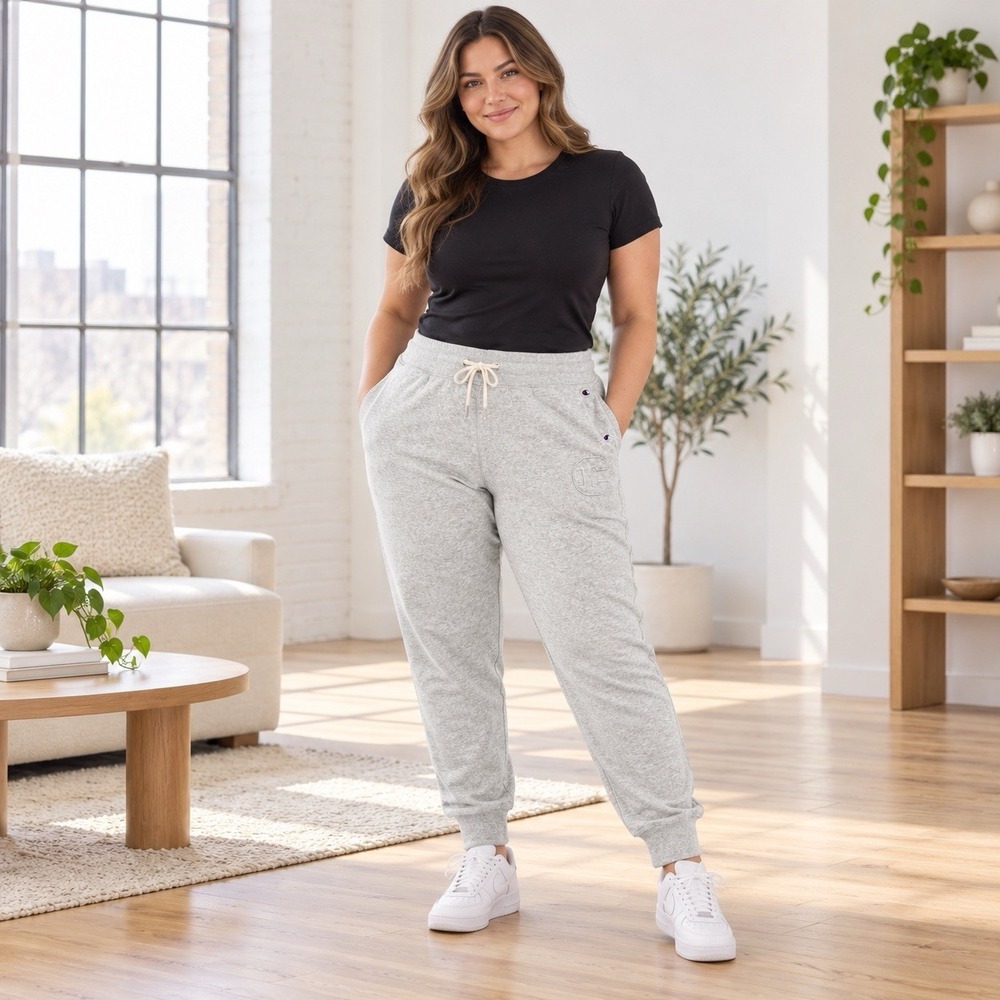 Champion Women's Heritage Jogger Sweatpants XL Gray Block C Logo Cotton Blend